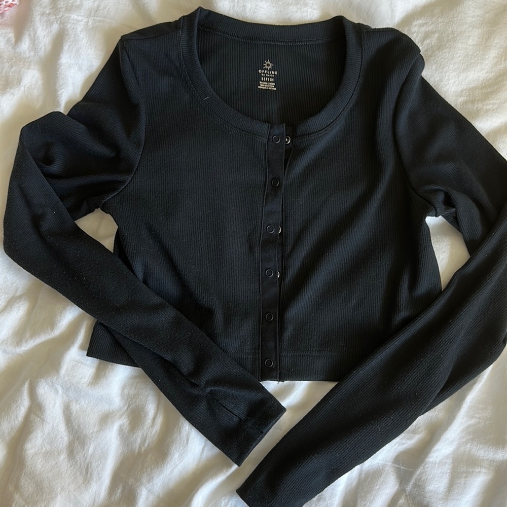 Aerie Offline Cropped Button Henley Shirt